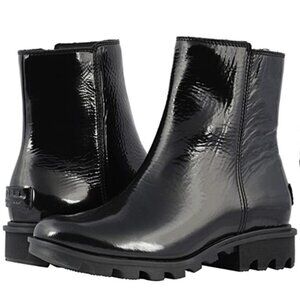 Women's Sorel Phoenix Zip Patent Leather Lug Sole Black Waterproof Boots Booties